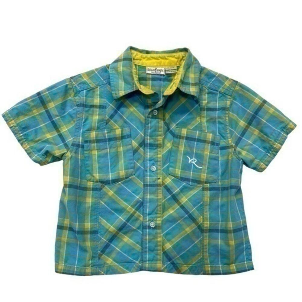Rocawear Blue Plaid Short Sleeve Button Down Shirt Size 18 Months